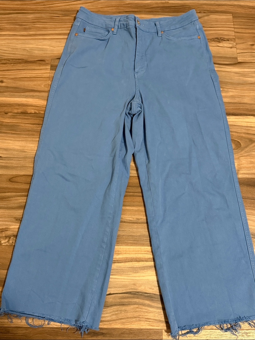 Judy Blue Jeans Women's 15 Blue Garment Dyed Wide Leg High Rise Cropped Raw Hem
